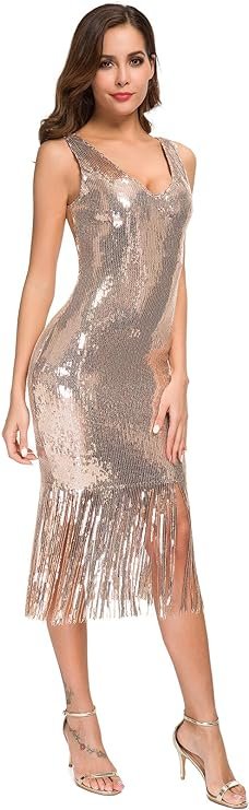 Sexy V Neck Sequin Glitter Flapper Dress - Buy Now